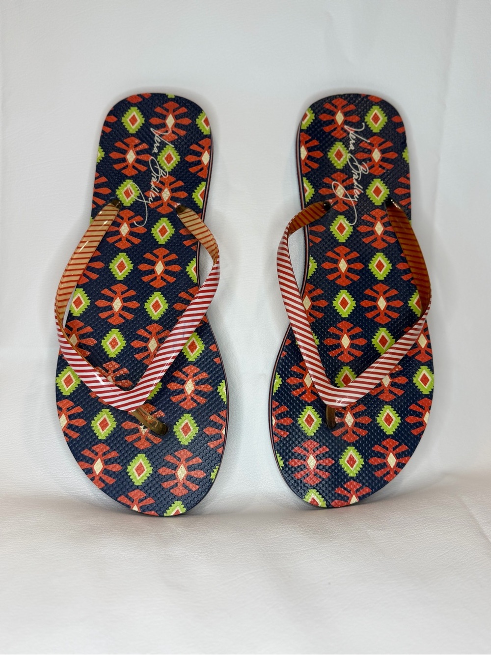 Vera Bradley Sun Valley Navy Patterned Flip Flops Size 9-10